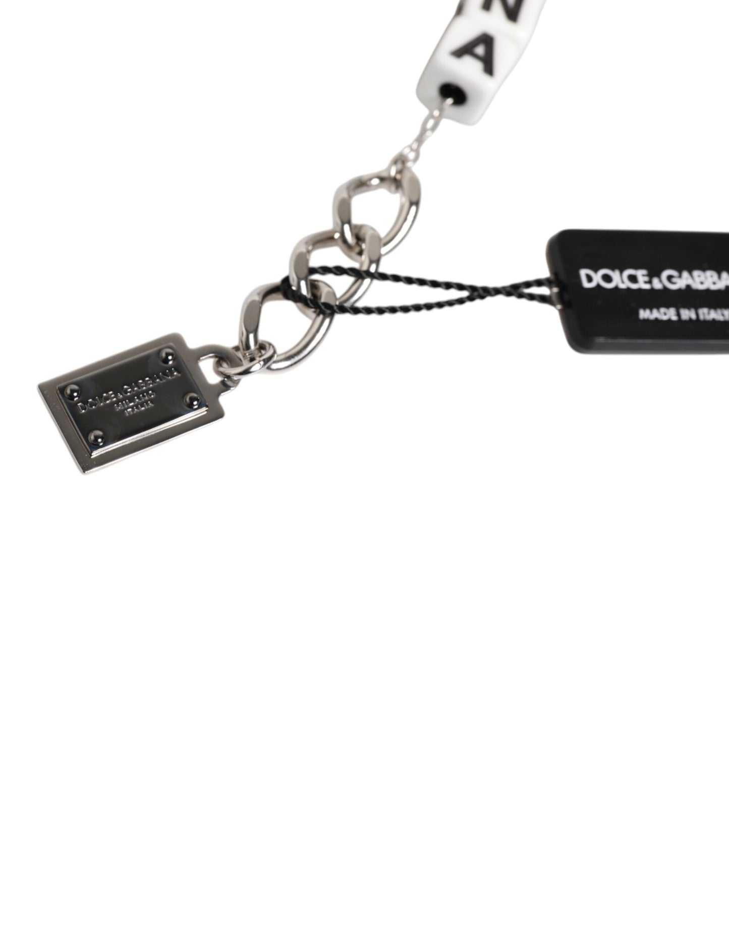 Dolce & Gabbana Silver Brass Chain Dice Logo Embellished Charm Women's Bracelet