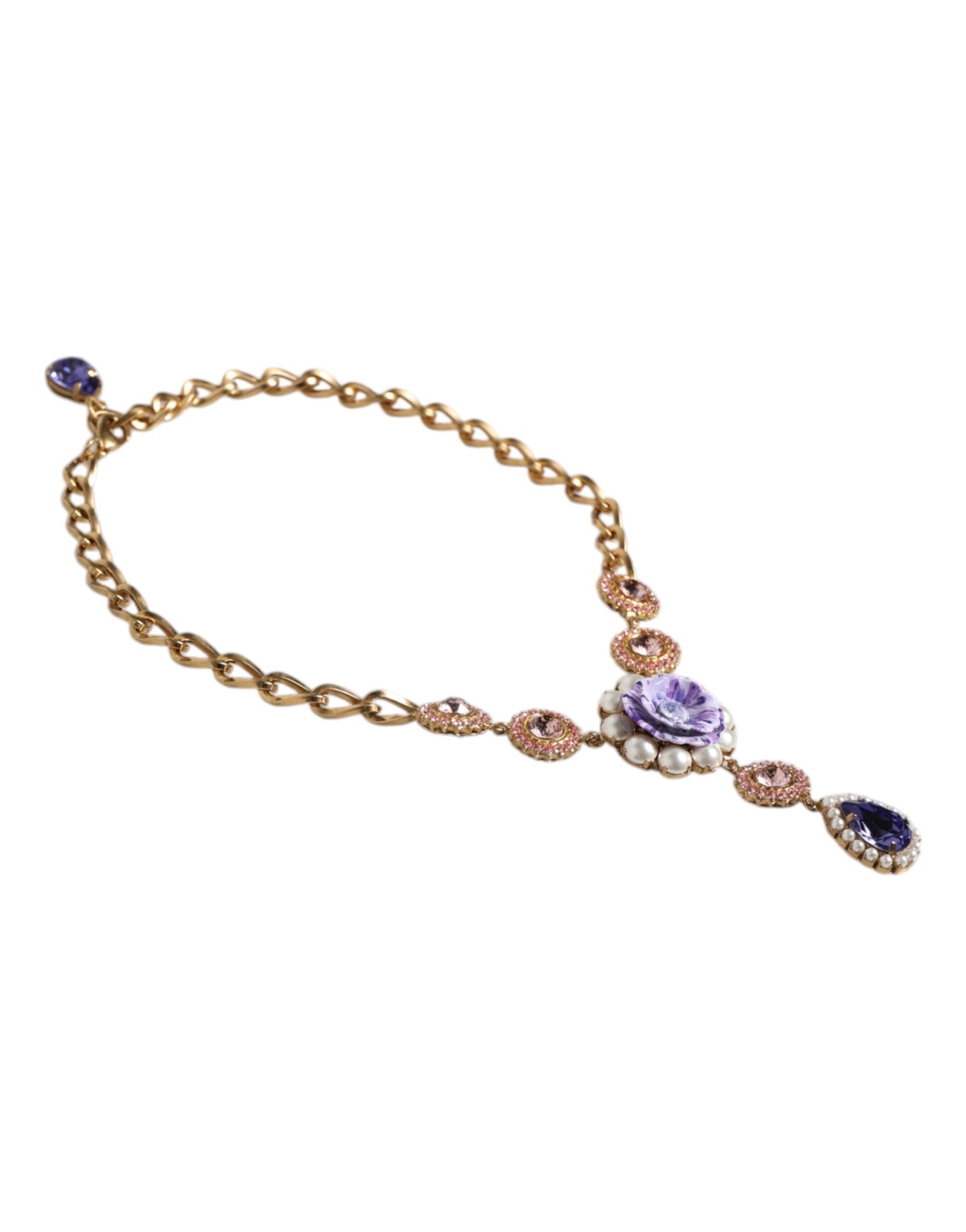 Dolce & Gabbana Gold Brass Floral Crystals Pearl Embellished Women's Necklace ()