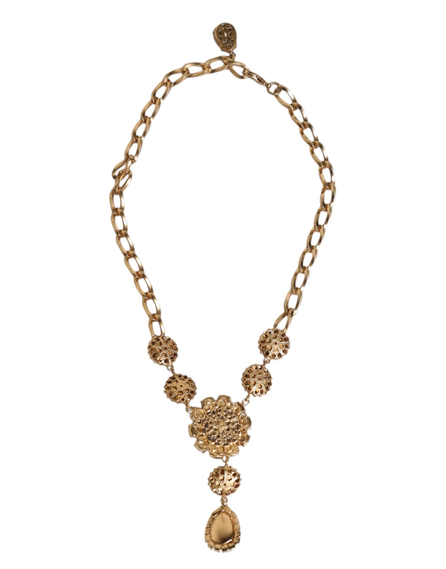 Dolce & Gabbana Gold Brass Floral Crystals Pearl Embellished Women's Necklace ()