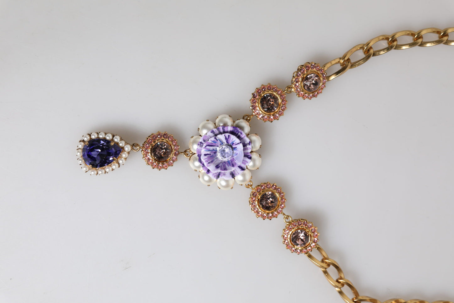 Dolce & Gabbana Gold Brass Floral Crystals Pearl Embellished Women's Necklace ()