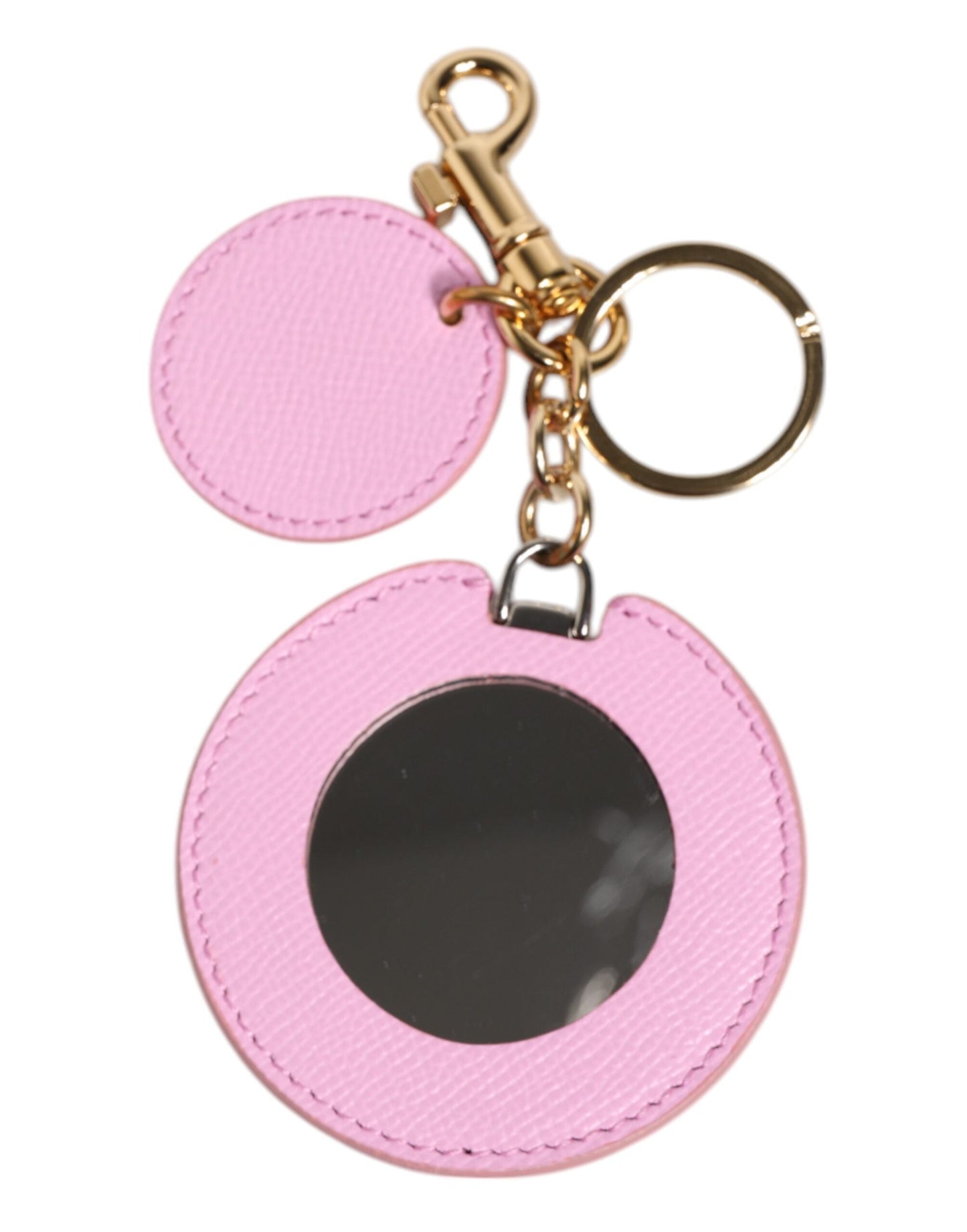 Dolce & Gabbana Pink Calf Leather Gold Metal Logo Print Keyring Women's Keychain