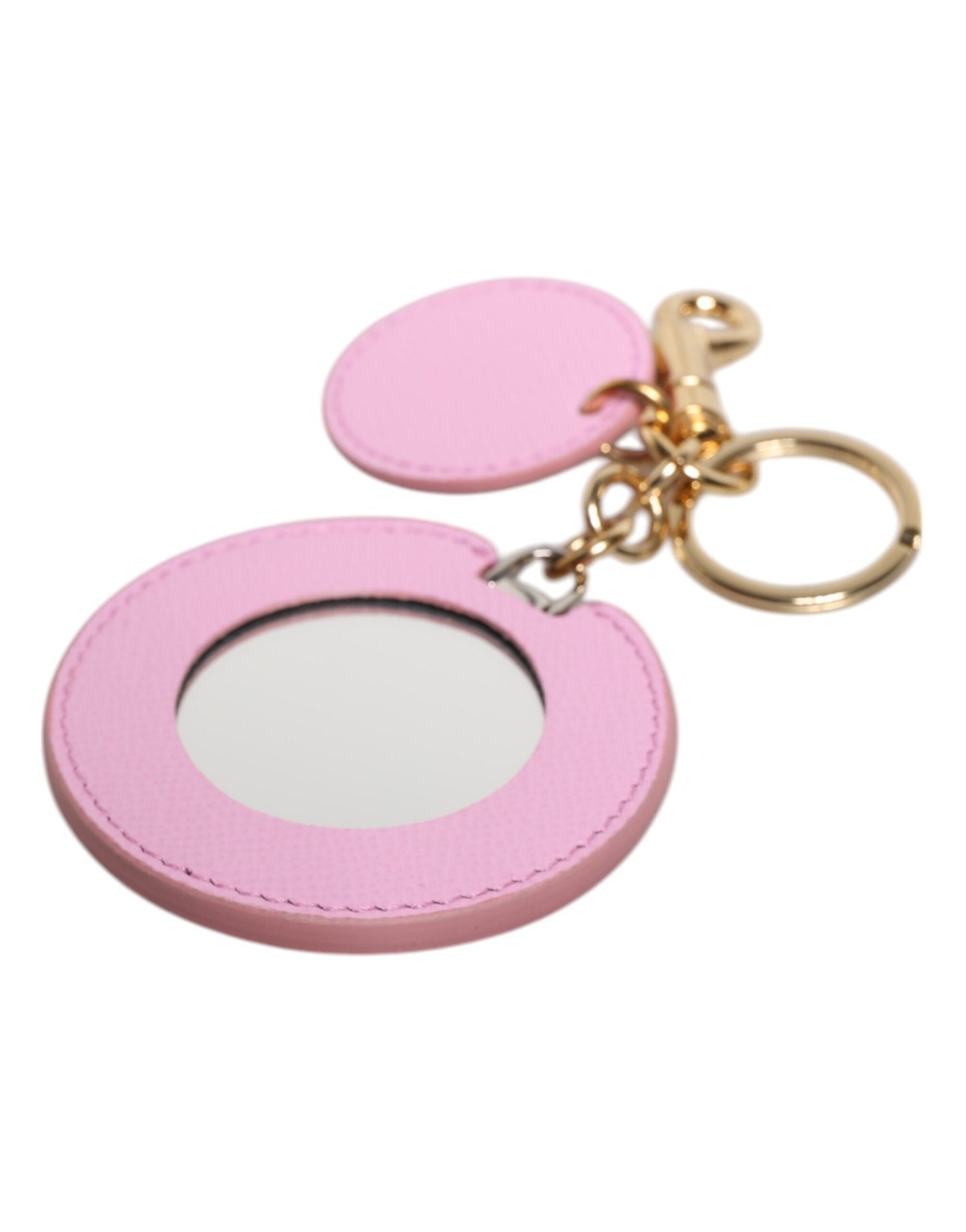 Dolce & Gabbana Pink Calf Leather Gold Metal Logo Print Keyring Women's Keychain