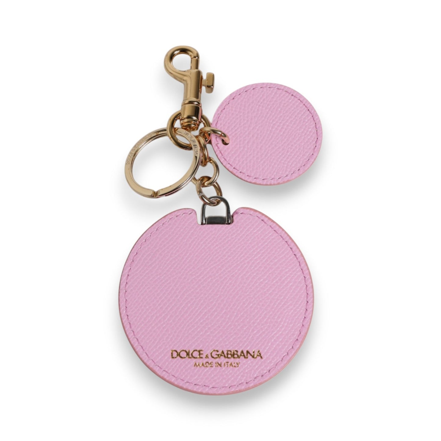Dolce & Gabbana Pink Calf Leather Gold Metal Logo Print Keyring Women's Keychain