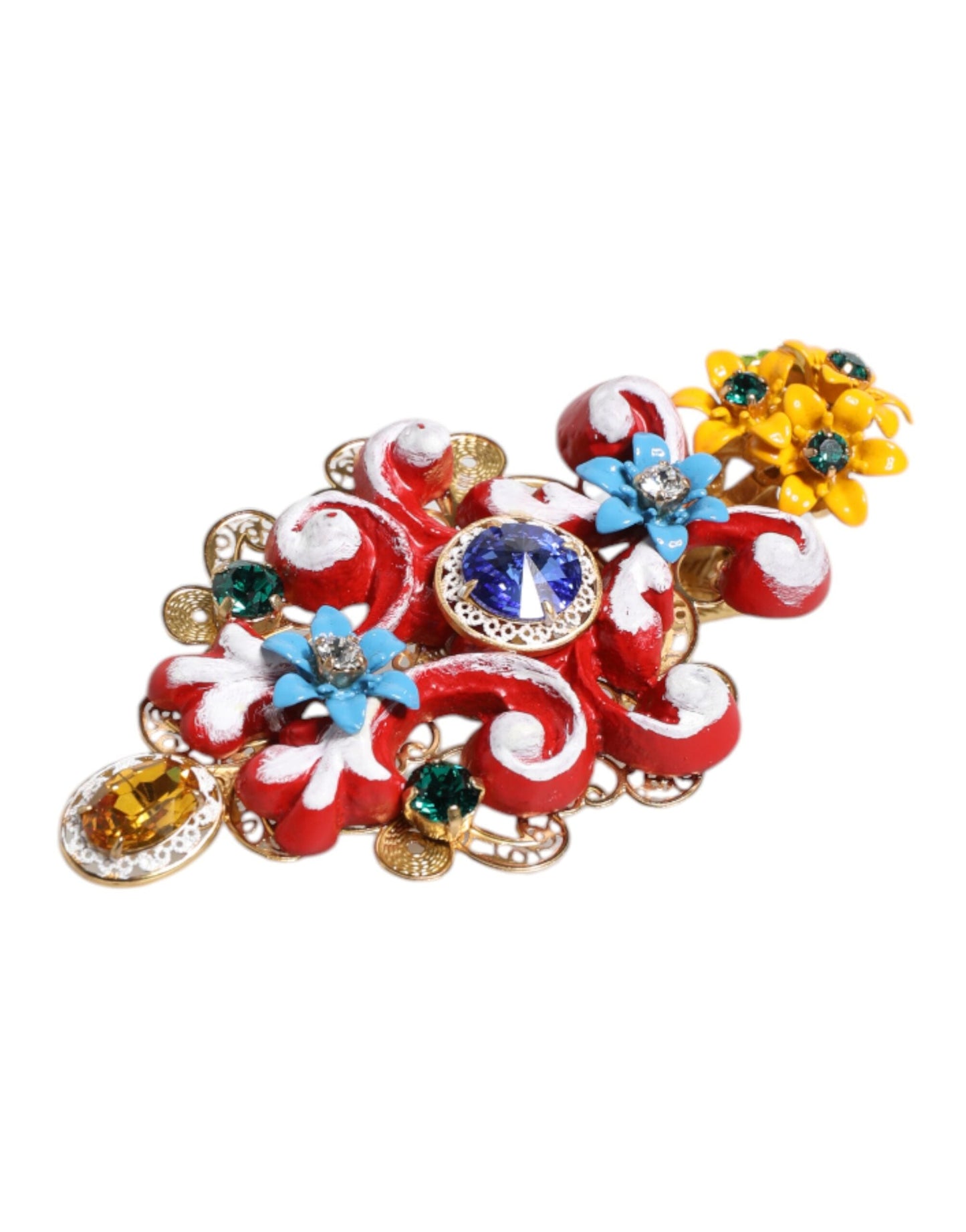Dolce & Gabbana Multicolor Spring CARRETTO Gold Brass Crystal Hair Women's Clip