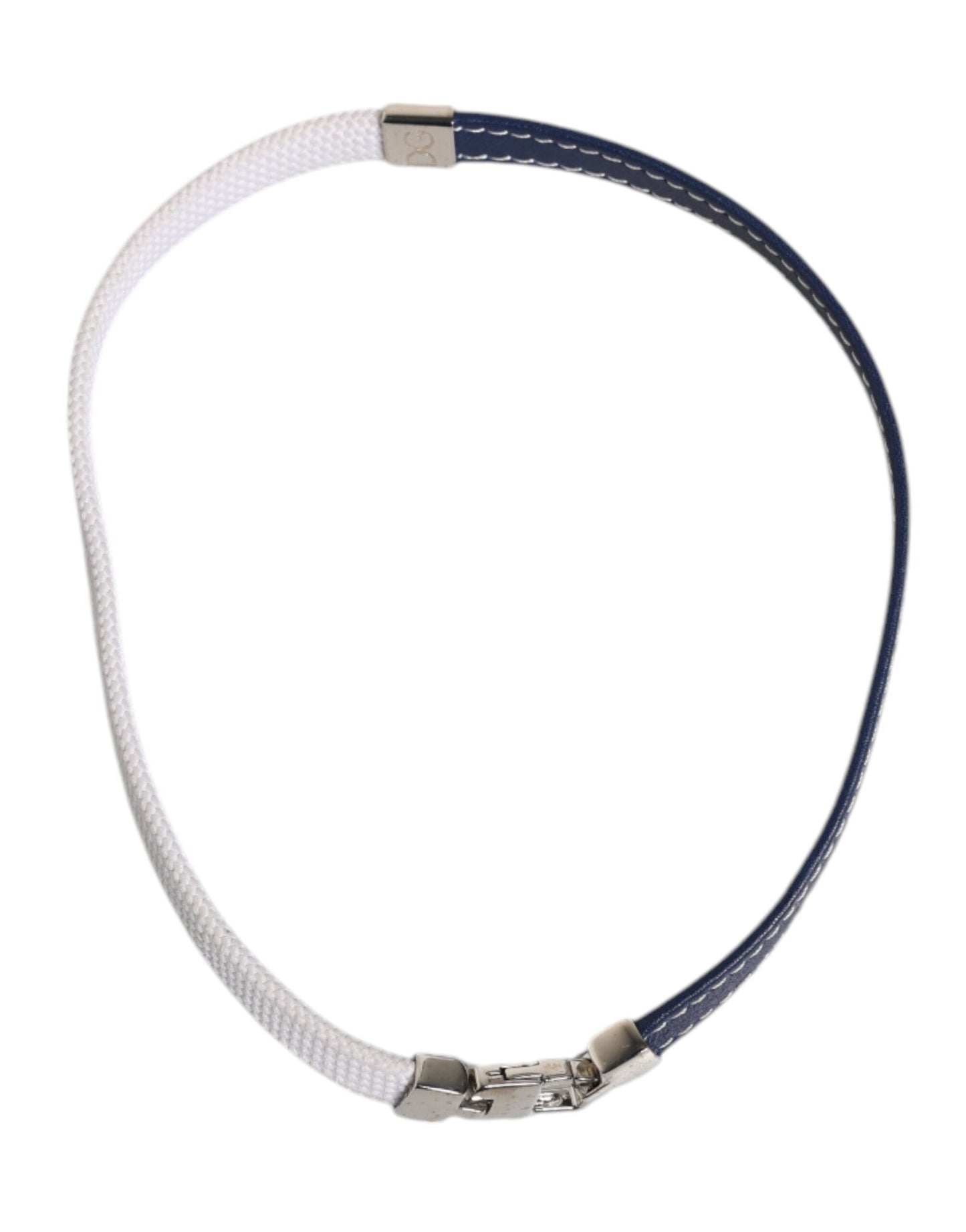 Dolce & Gabbana Blue White Leather Trimmed DG Engraved Silver Tone Clasp Women's Bracelet ()