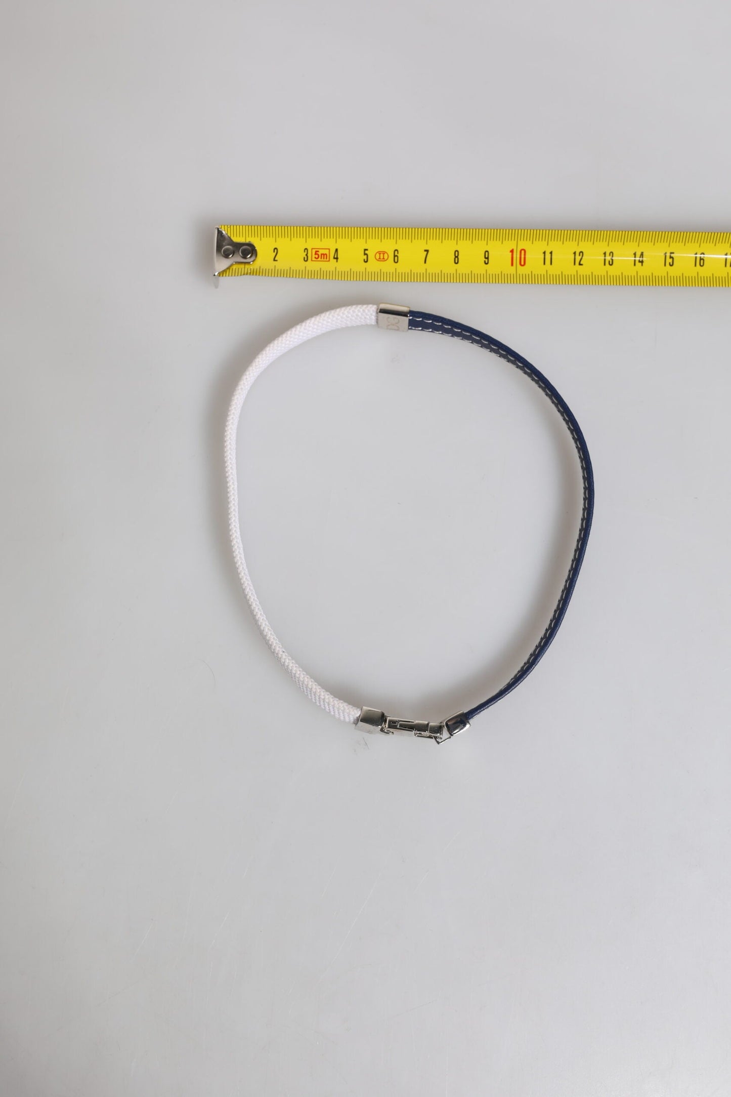 Dolce & Gabbana Blue White Leather Trimmed DG Engraved Silver Tone Clasp Women's Bracelet ()