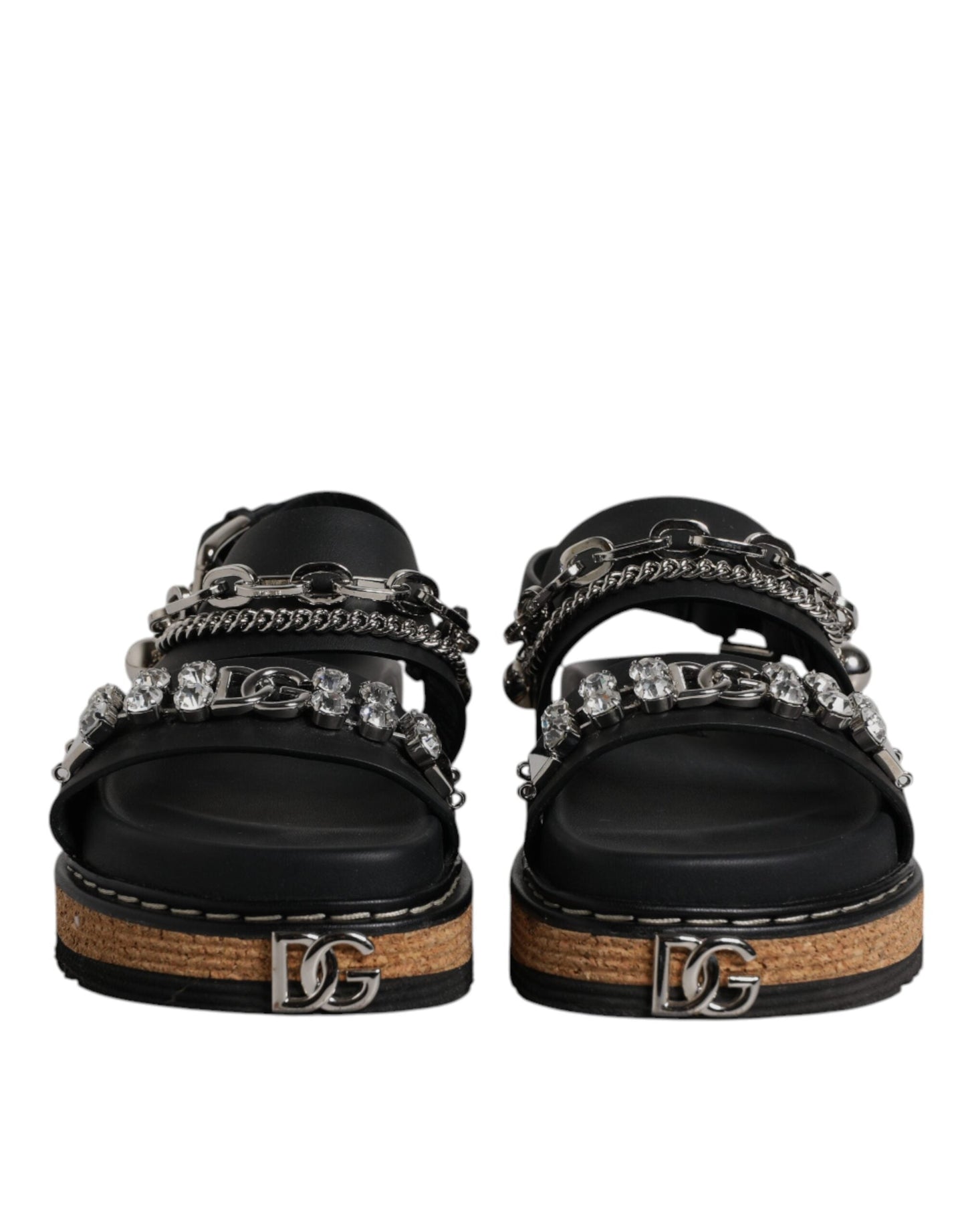 Dolce & Gabbana Black Crystal Embellish Strap Sandals Women's Shoes ()