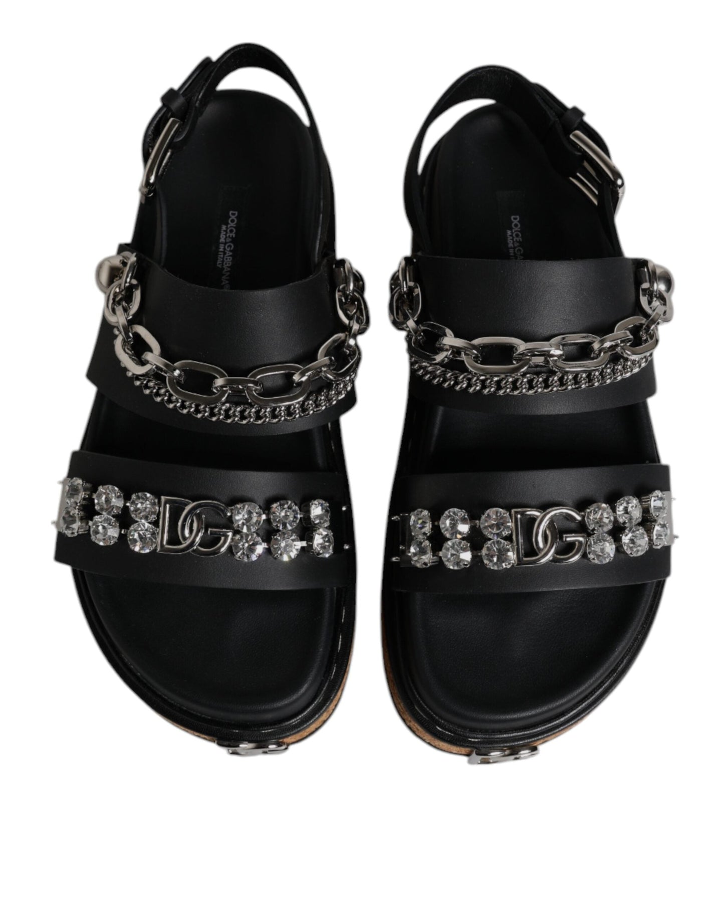 Dolce & Gabbana Black Crystal Embellish Strap Sandals Women's Shoes ()