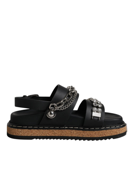 Dolce & Gabbana Black Crystal Embellish Strap Sandals Women's Shoes ()