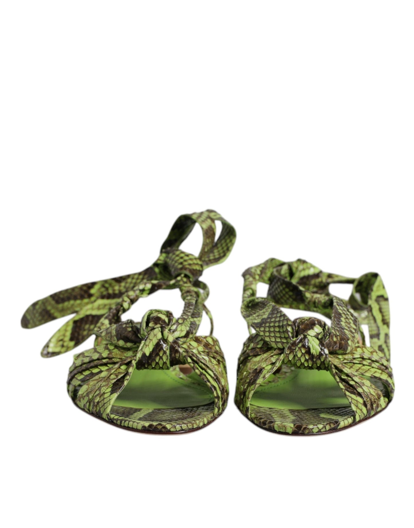 Dolce & Gabbana Green Animal Print Ankle Wrap Sandals Women's Shoes