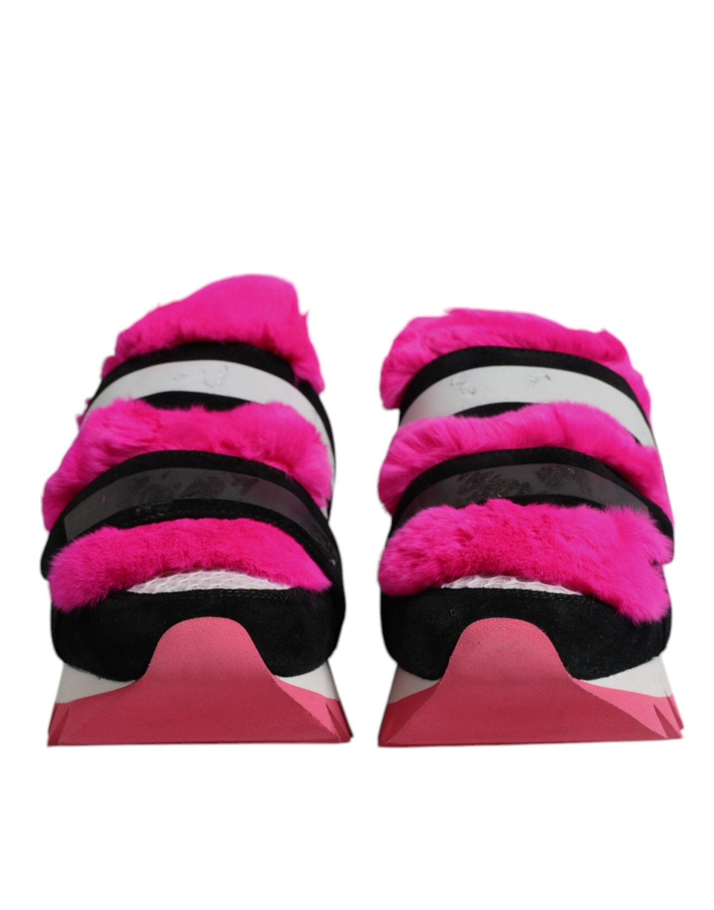 Dolce & Gabbana Black Pink Fur Embellished Sneakers Women's Shoes ()