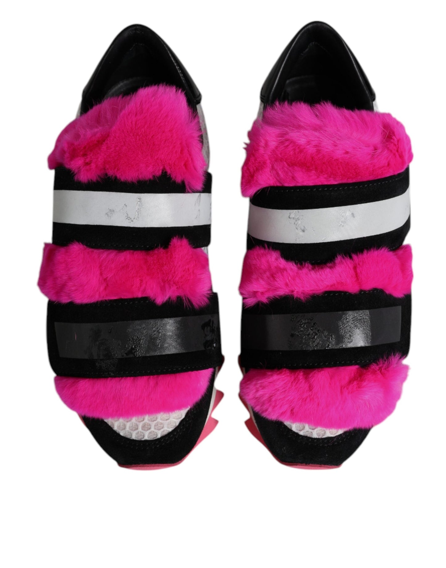 Dolce & Gabbana Black Pink Fur Embellished Sneakers Women's Shoes ()