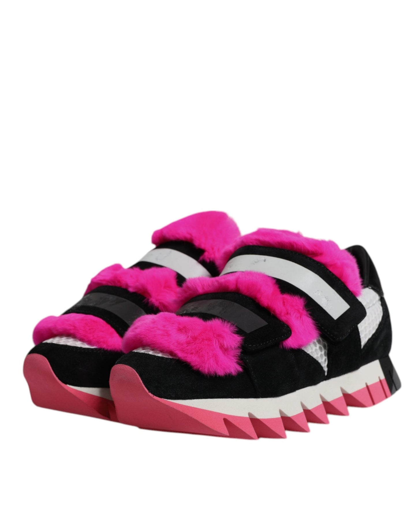 Dolce & Gabbana Black Pink Fur Embellished Sneakers Women's Shoes ()