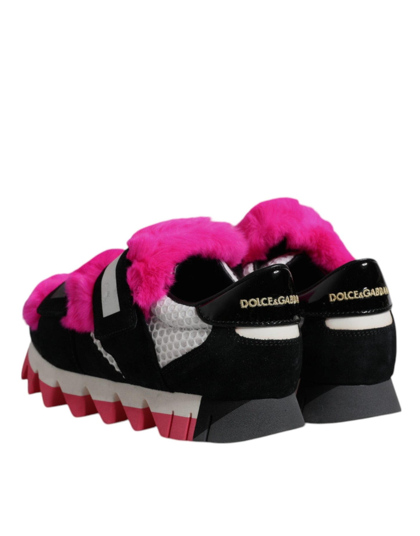 Dolce & Gabbana Black Pink Fur Embellished Sneakers Women's Shoes ()