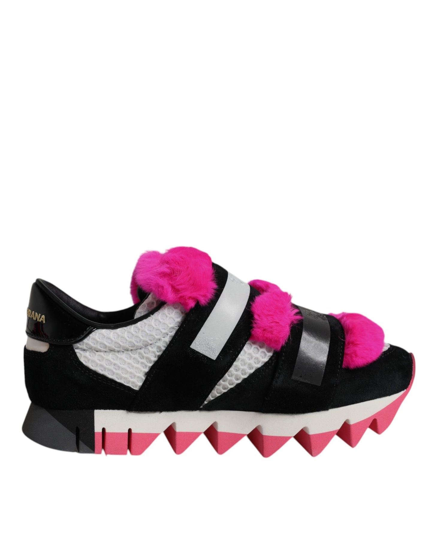 Dolce & Gabbana Black Pink Fur Embellished Sneakers Women's Shoes ()