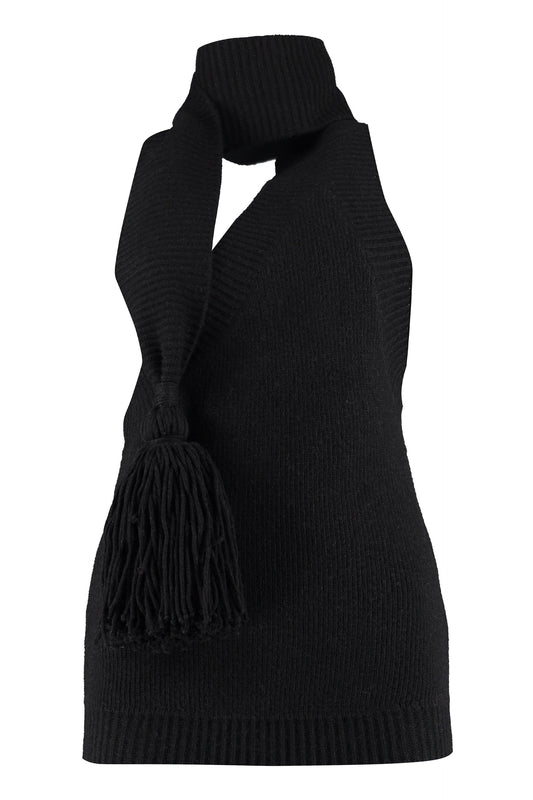 BOTTEGA VENETA One-Shoulder Knit Top with Pussy-Bow Collar