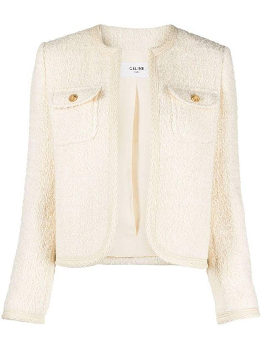 CELINE Chelsea Tweed Wool Jacket Ivory