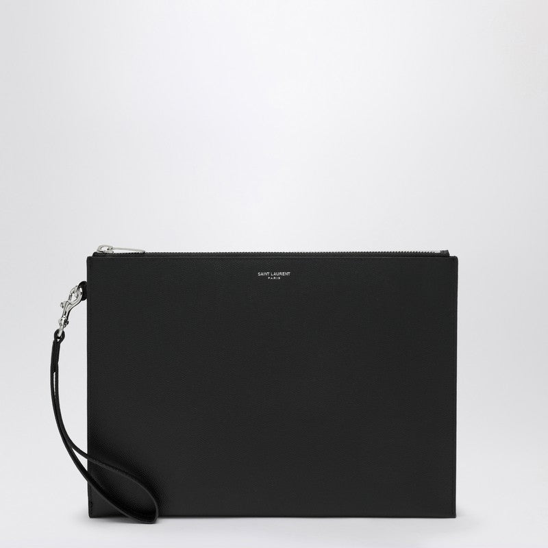 Saint Laurent Tablet Holder In Black Grain De Poudre Leather Men