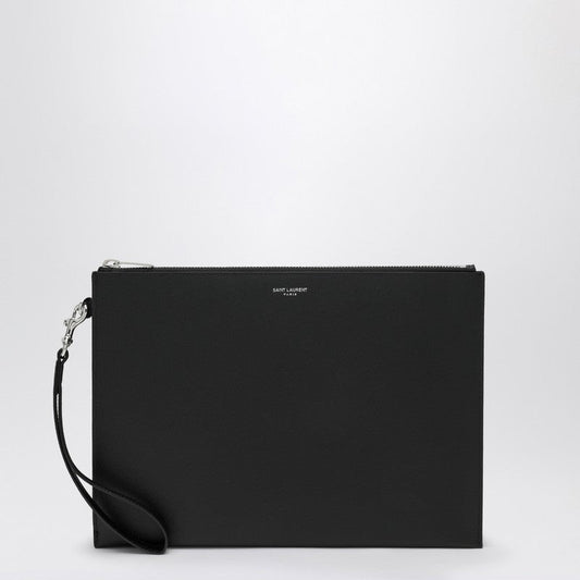 Saint Laurent Tablet Holder In Black Grain De Poudre Leather Men