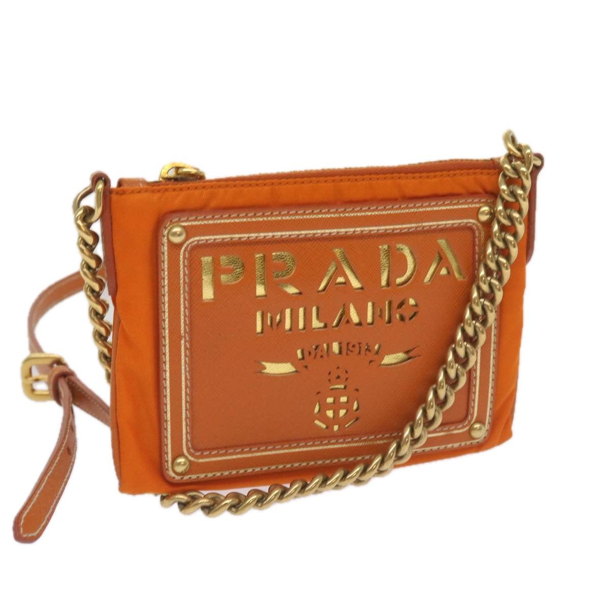 PRADA Chain Shoulder Bag Nylon Orange  68432