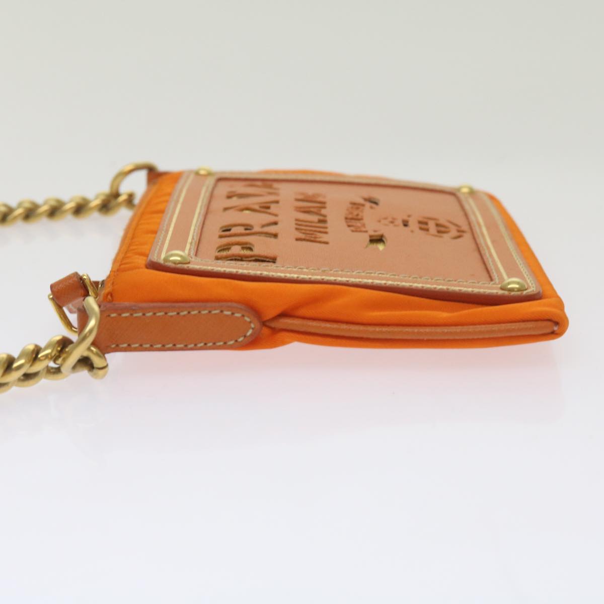 PRADA Chain Shoulder Bag Nylon Orange  68432