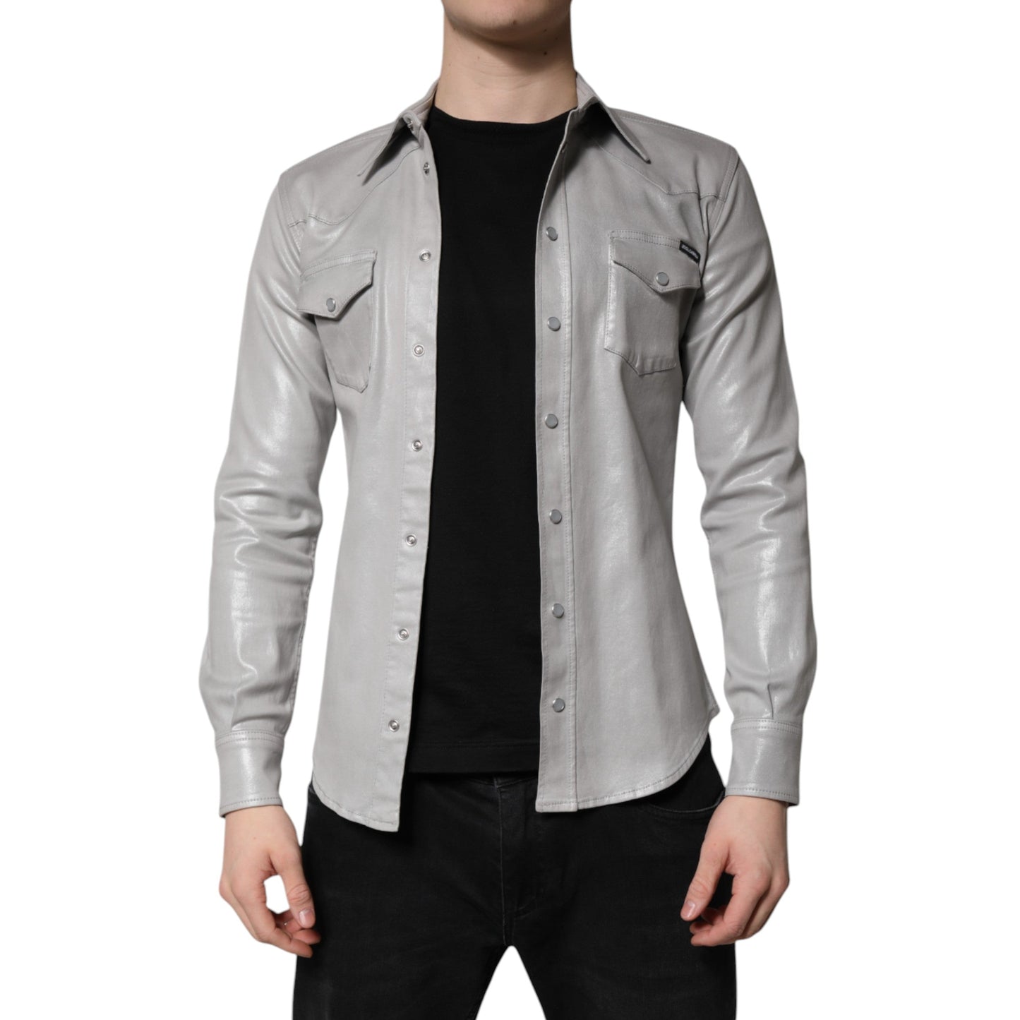 Dolce & Gabbana Metallic Gray Cotton Button Down Men's Shirt ()