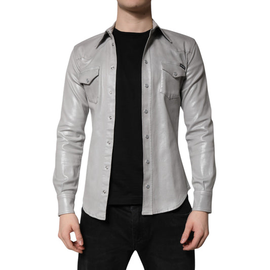 Dolce & Gabbana Metallic Gray Cotton Button Down Men's Shirt ()
