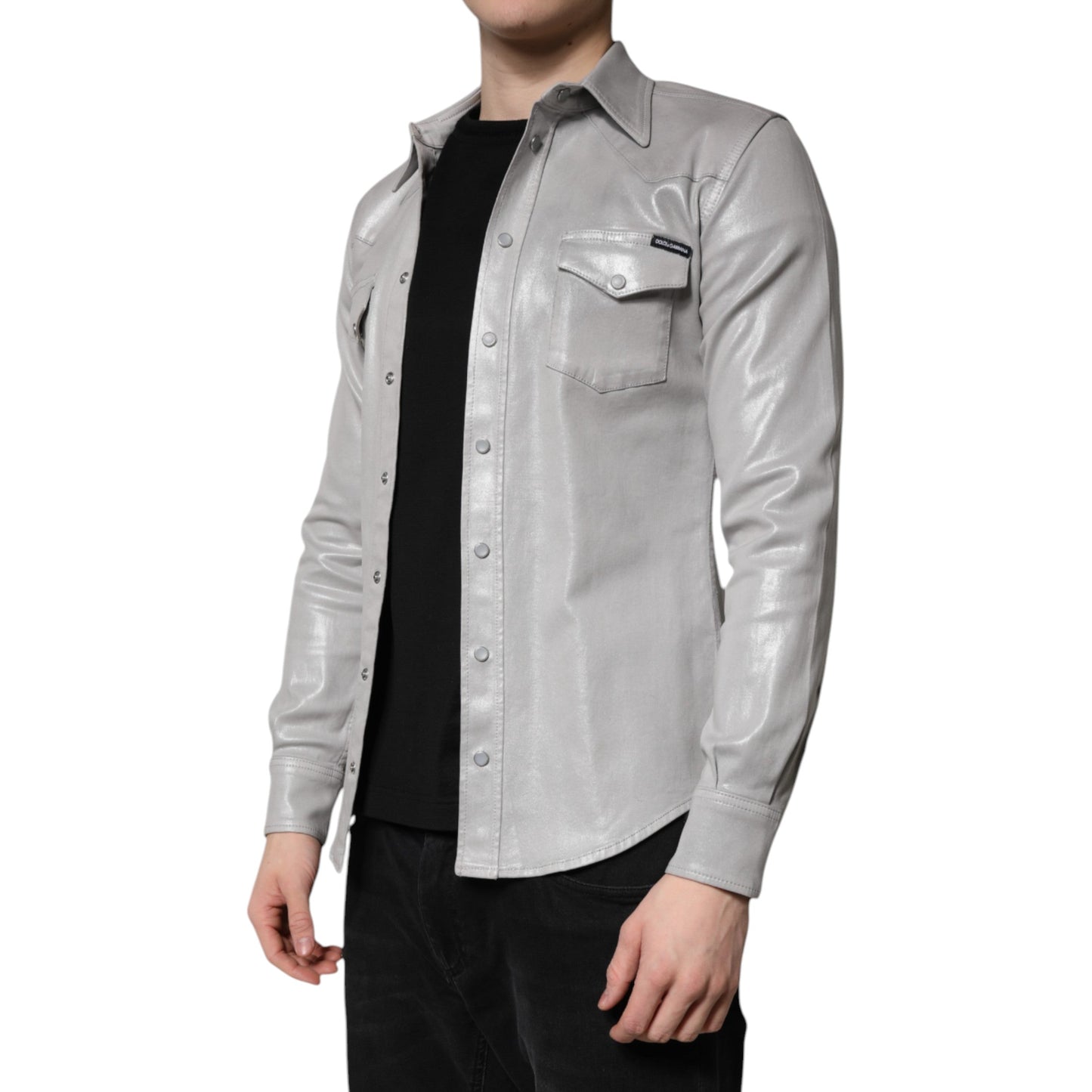 Dolce & Gabbana Metallic Gray Cotton Button Down Men's Shirt ()