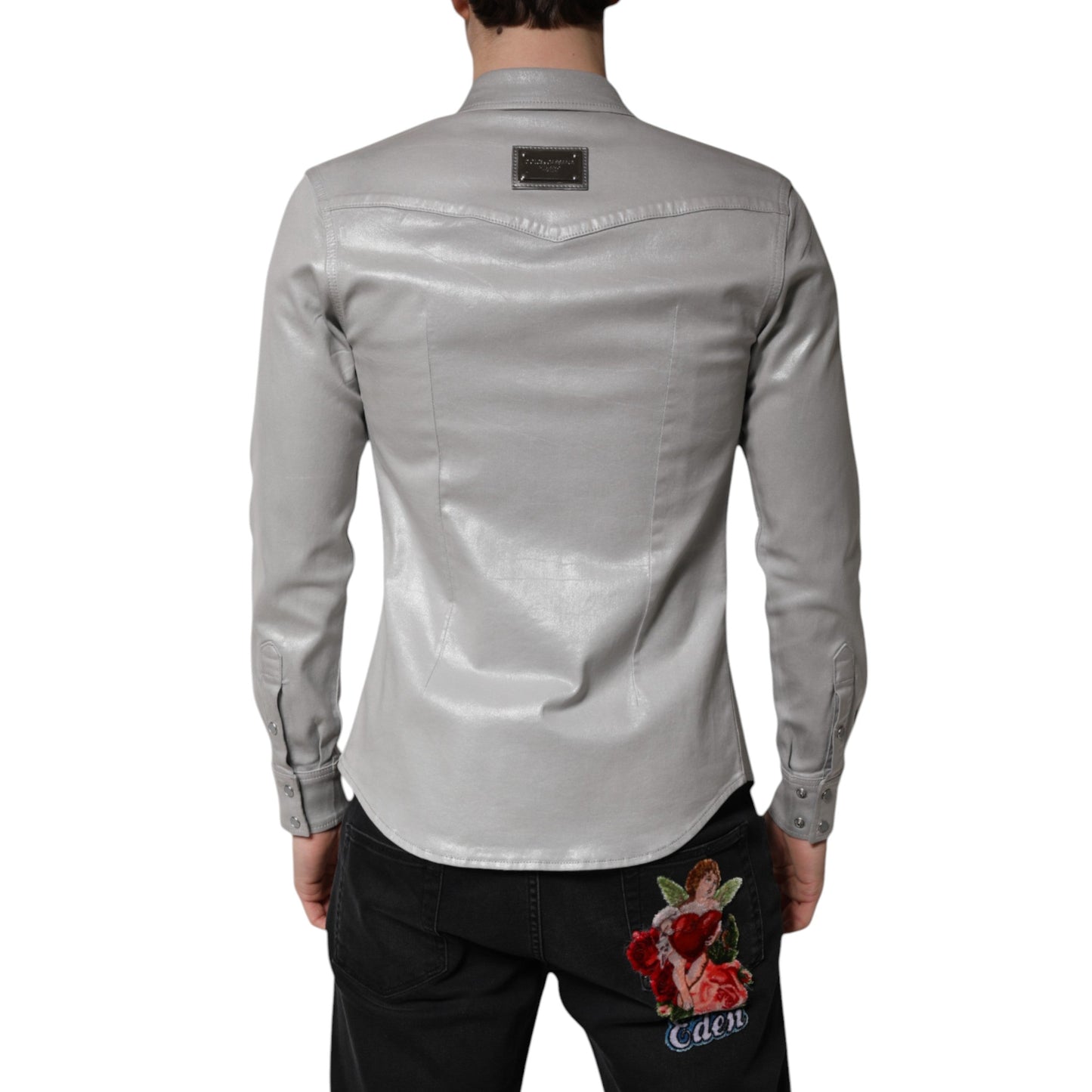 Dolce & Gabbana Metallic Gray Cotton Button Down Men's Shirt ()