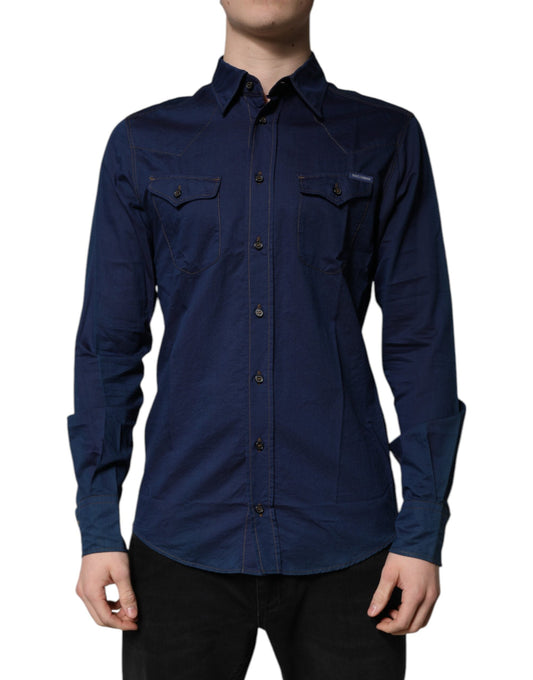 Dolce & Gabbana Dark Blue Cotton GOLD Dress Formal Men's Shirt ()