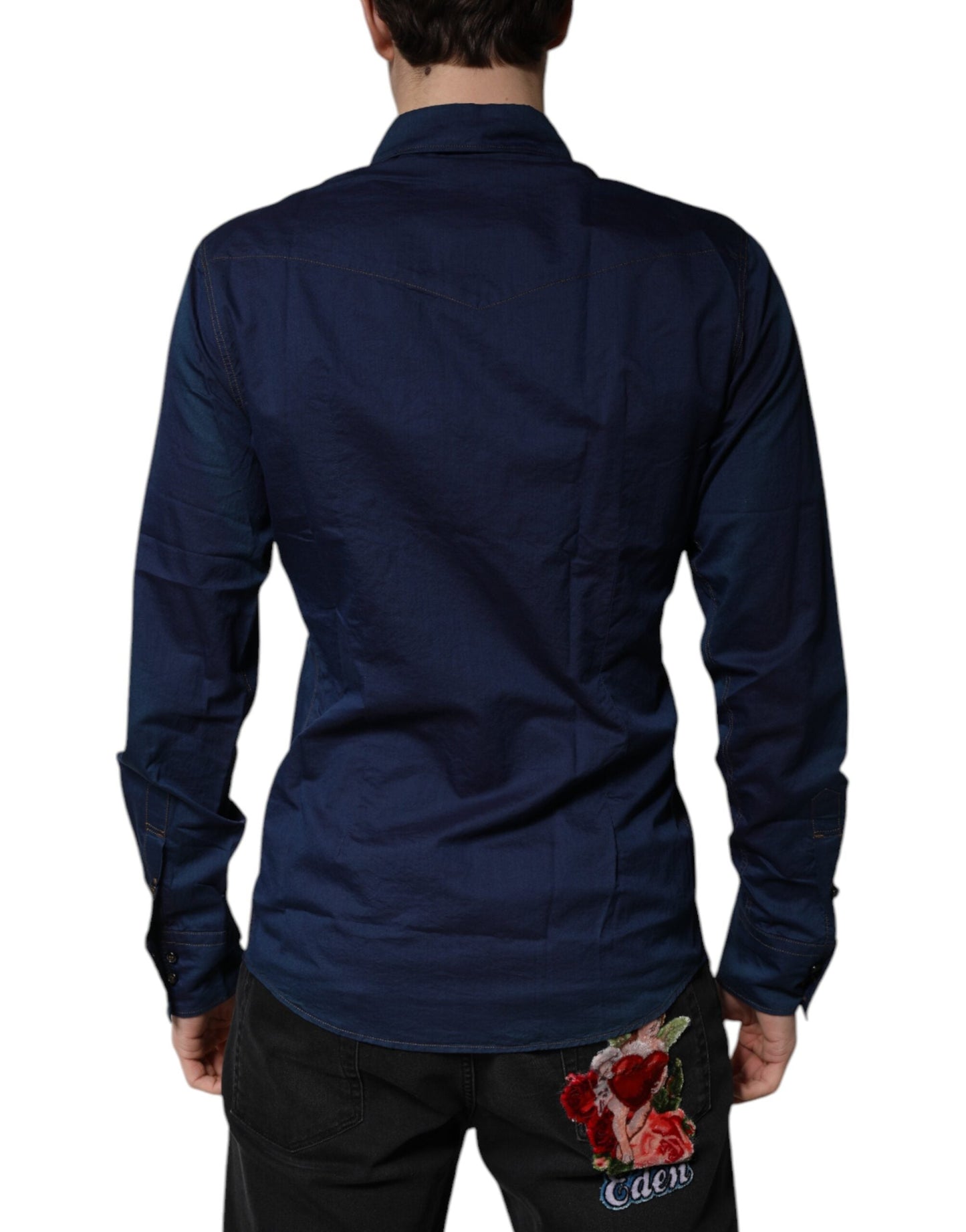 Dolce & Gabbana Dark Blue Cotton GOLD Dress Formal Men's Shirt ()