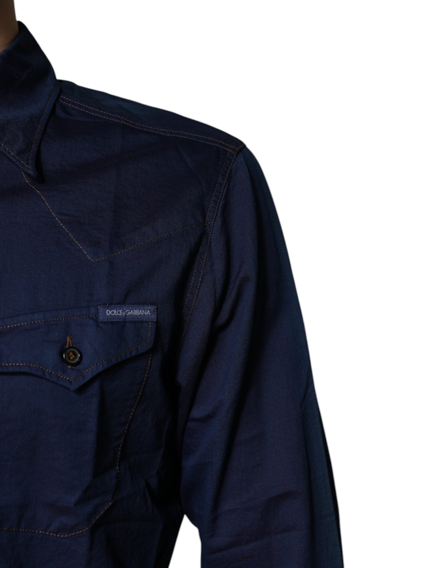 Dolce & Gabbana Dark Blue Cotton GOLD Dress Formal Men's Shirt ()