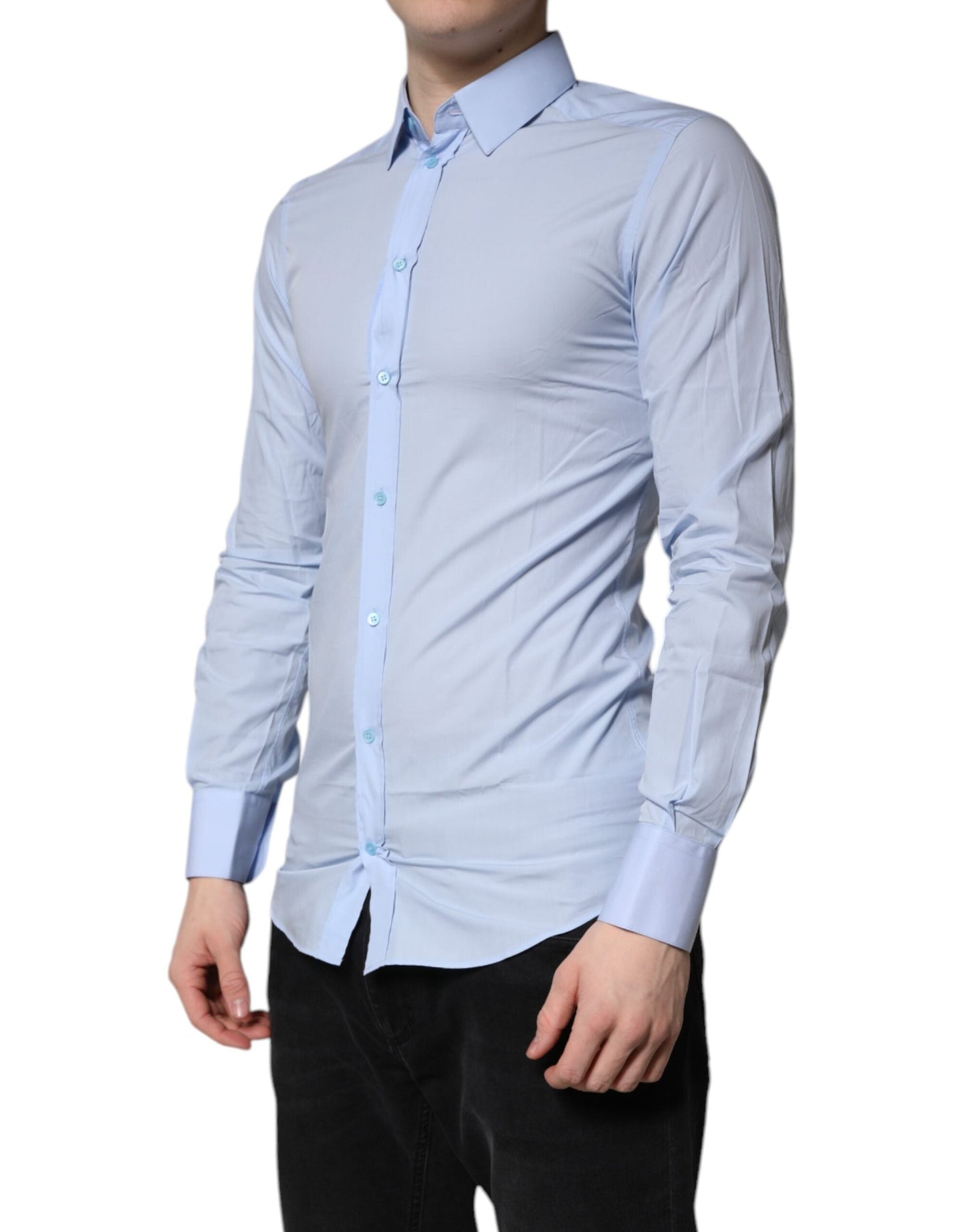Dolce & Gabbana Light Blue Cotton GOLD Dress Formal Men's Shirt