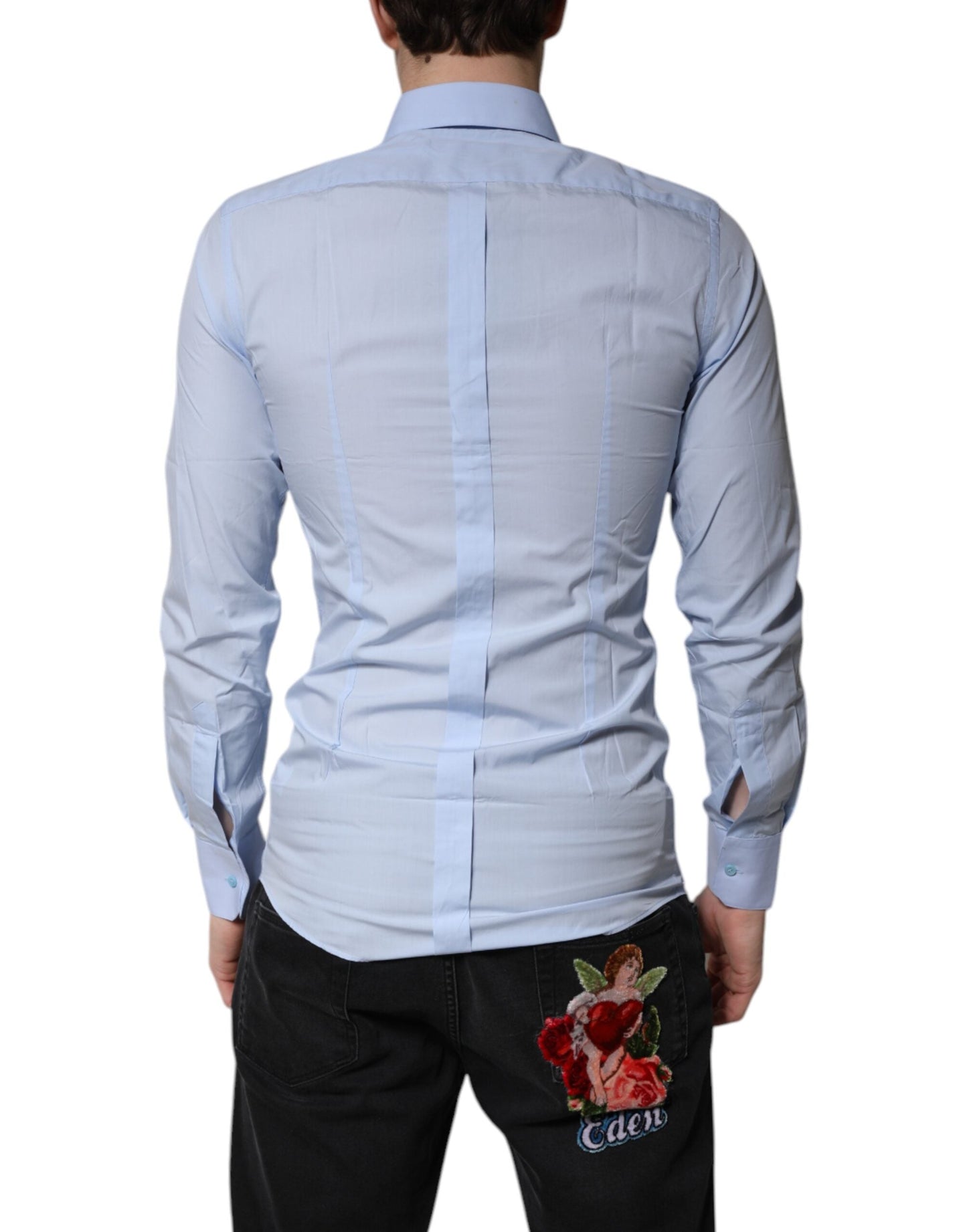 Dolce & Gabbana Light Blue Cotton GOLD Dress Formal Men's Shirt