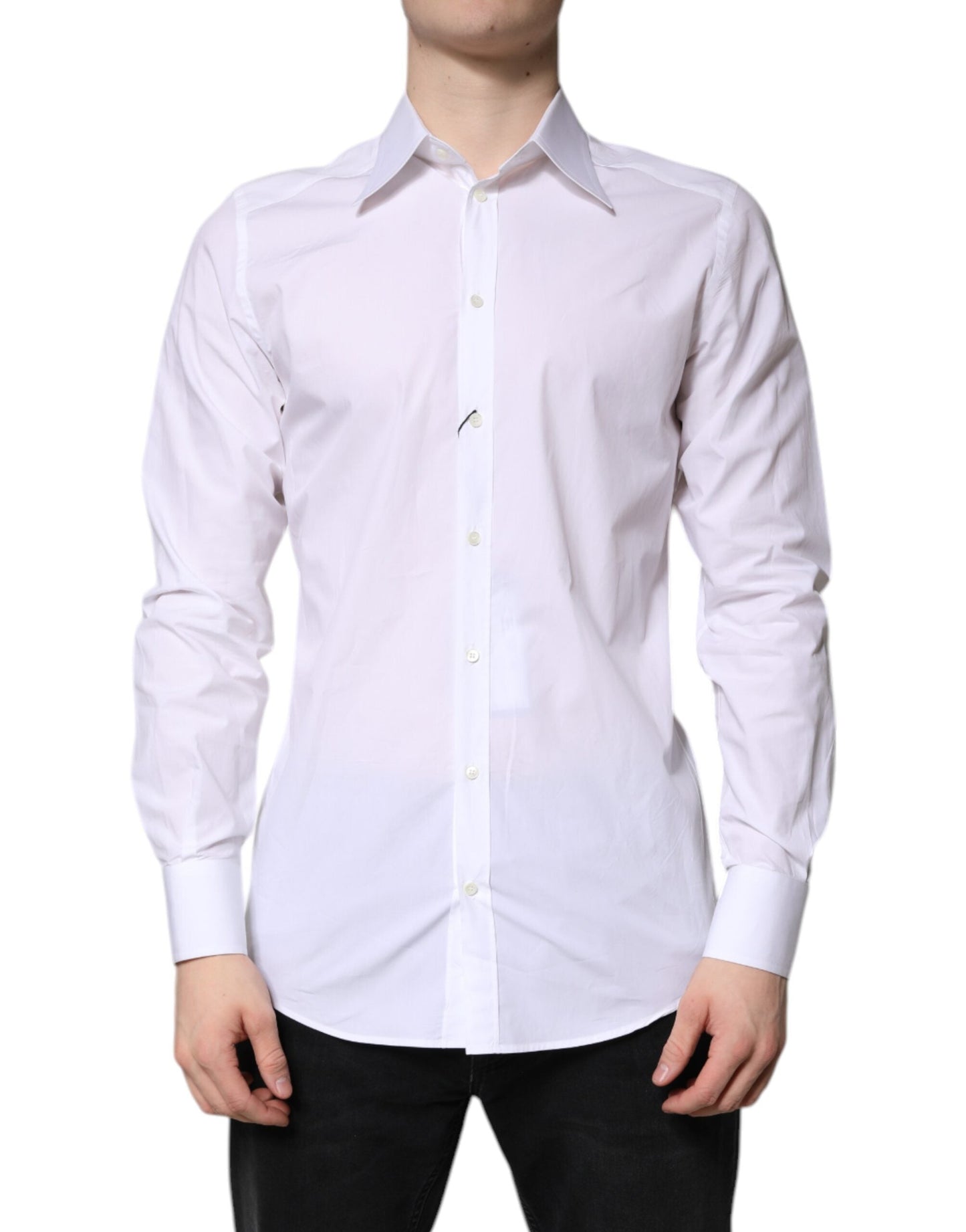 Dolce & Gabbana White Cotton GOLD Dress Formal Men's Shirt ()