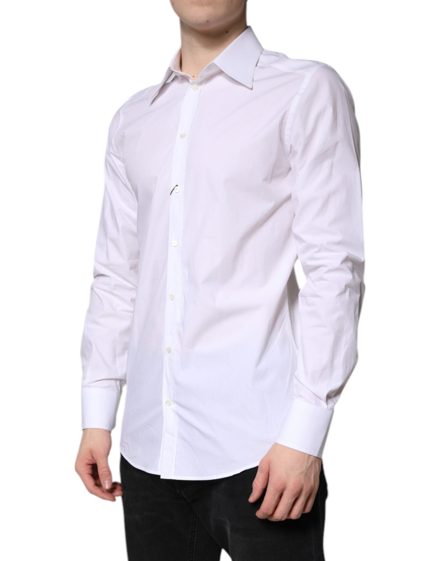 Dolce & Gabbana White Cotton GOLD Dress Formal Men's Shirt ()