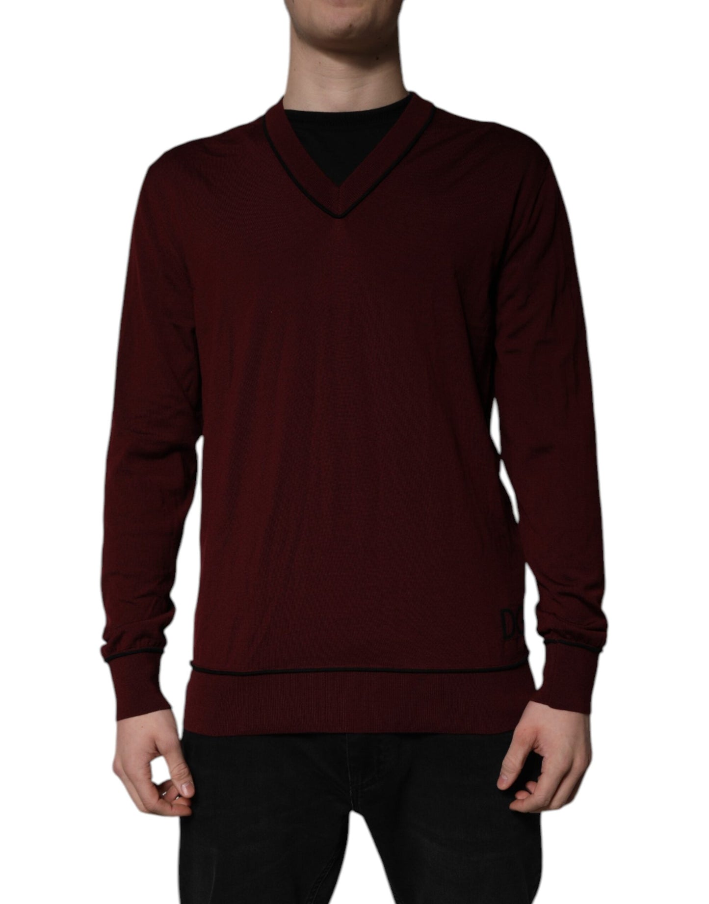 Dolce & Gabbana Maroon Cashmere V-neck Men Pullover Men's Sweater ()