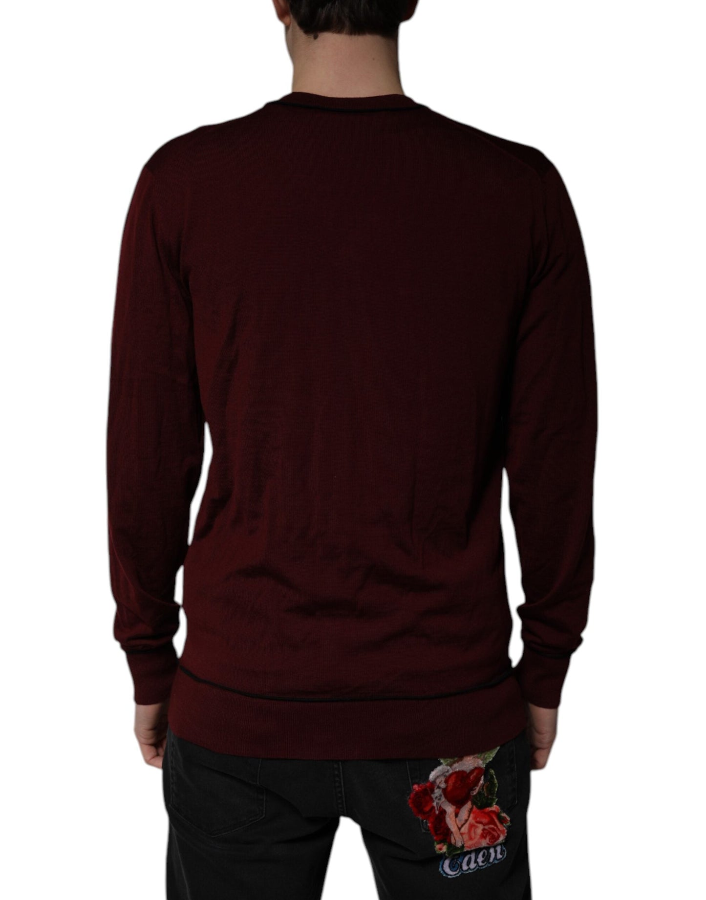 Dolce & Gabbana Maroon Cashmere V-neck Men Pullover Men's Sweater ()