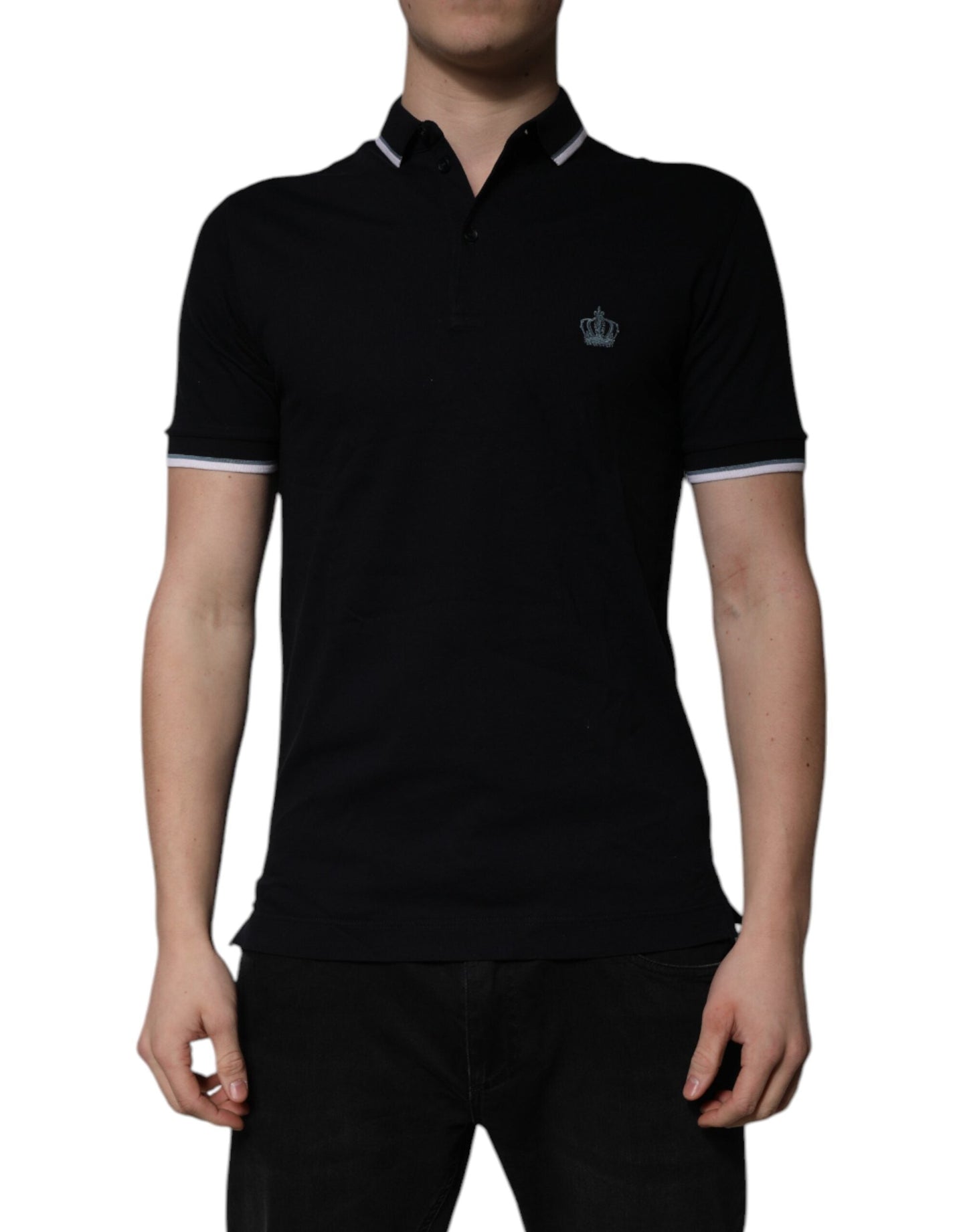 Dolce & Gabbana Black Cotton Crown Collared Polo Men's T-shirt