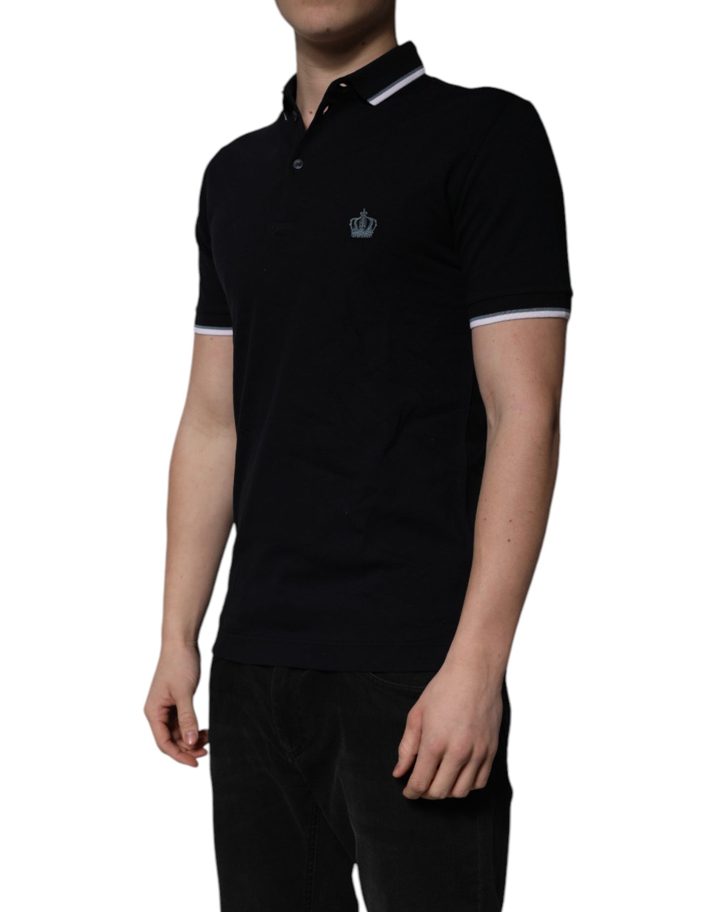 Dolce & Gabbana Black Cotton Crown Collared Polo Men's T-shirt