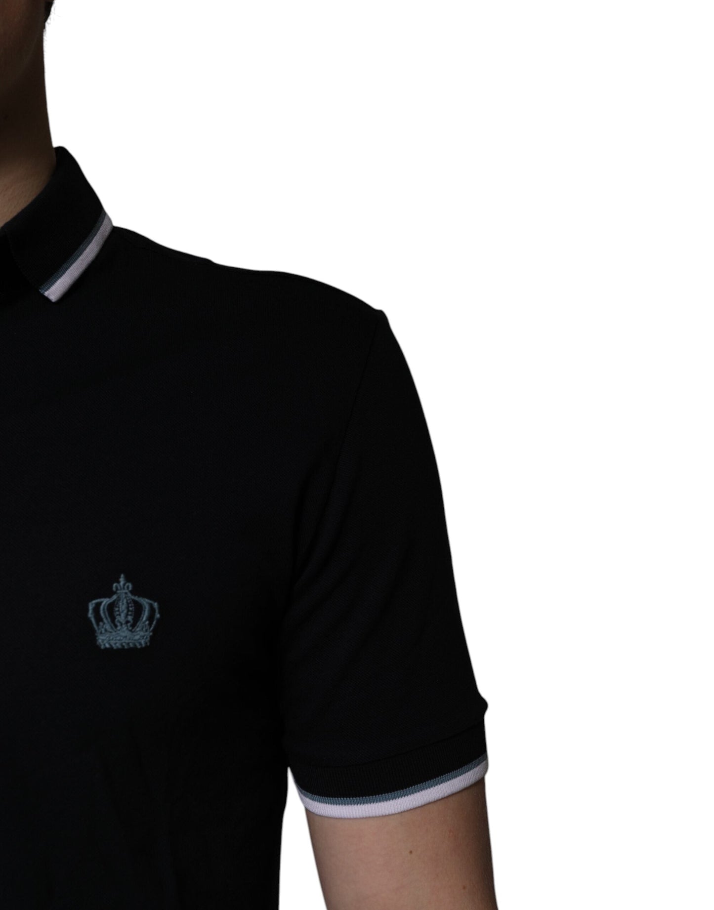 Dolce & Gabbana Black Cotton Crown Collared Polo Men's T-shirt