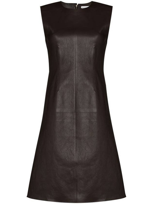 Bottega Veneta Nappa leather short dress dark brown