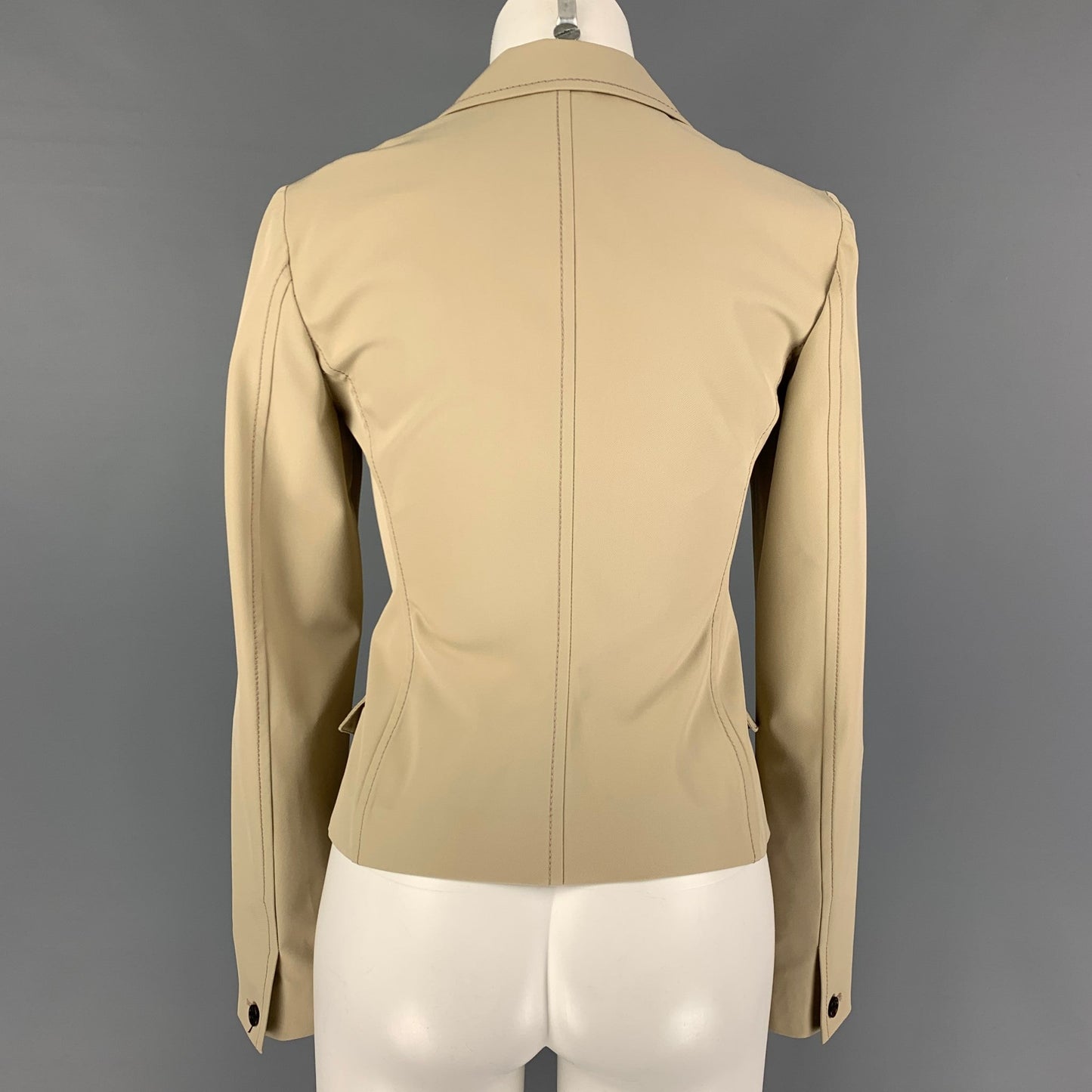 PRADA Size 4 Beige Polyester Contrast Stitch Jacket