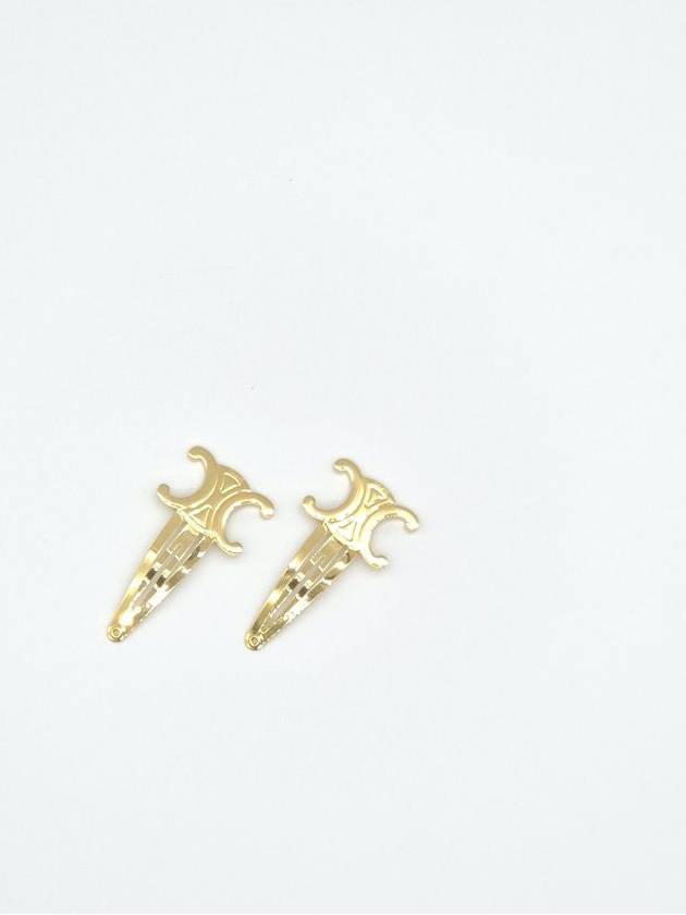 CELINE Triomphe Snap Brass Steel Hair Clip Gold Set Of 2