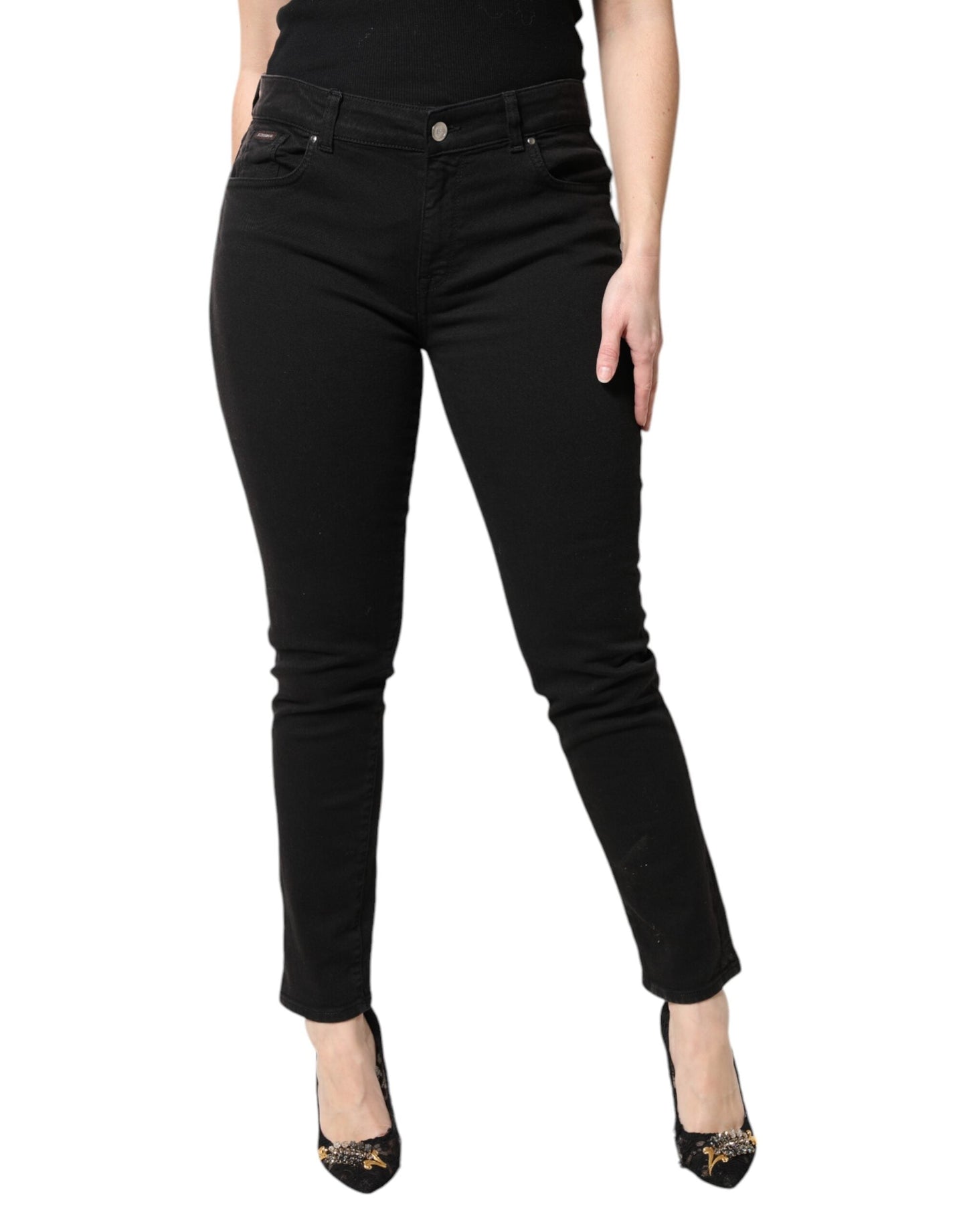 Dolce & Gabbana Black Cotton Mid Waisted Skinny Denim Women's Jeans ()