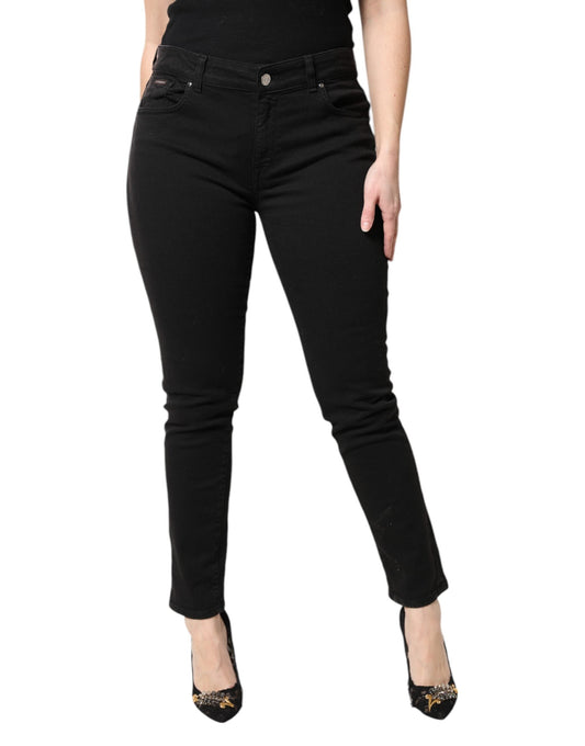 Dolce & Gabbana Black Cotton Mid Waisted Skinny Denim Women's Jeans ()