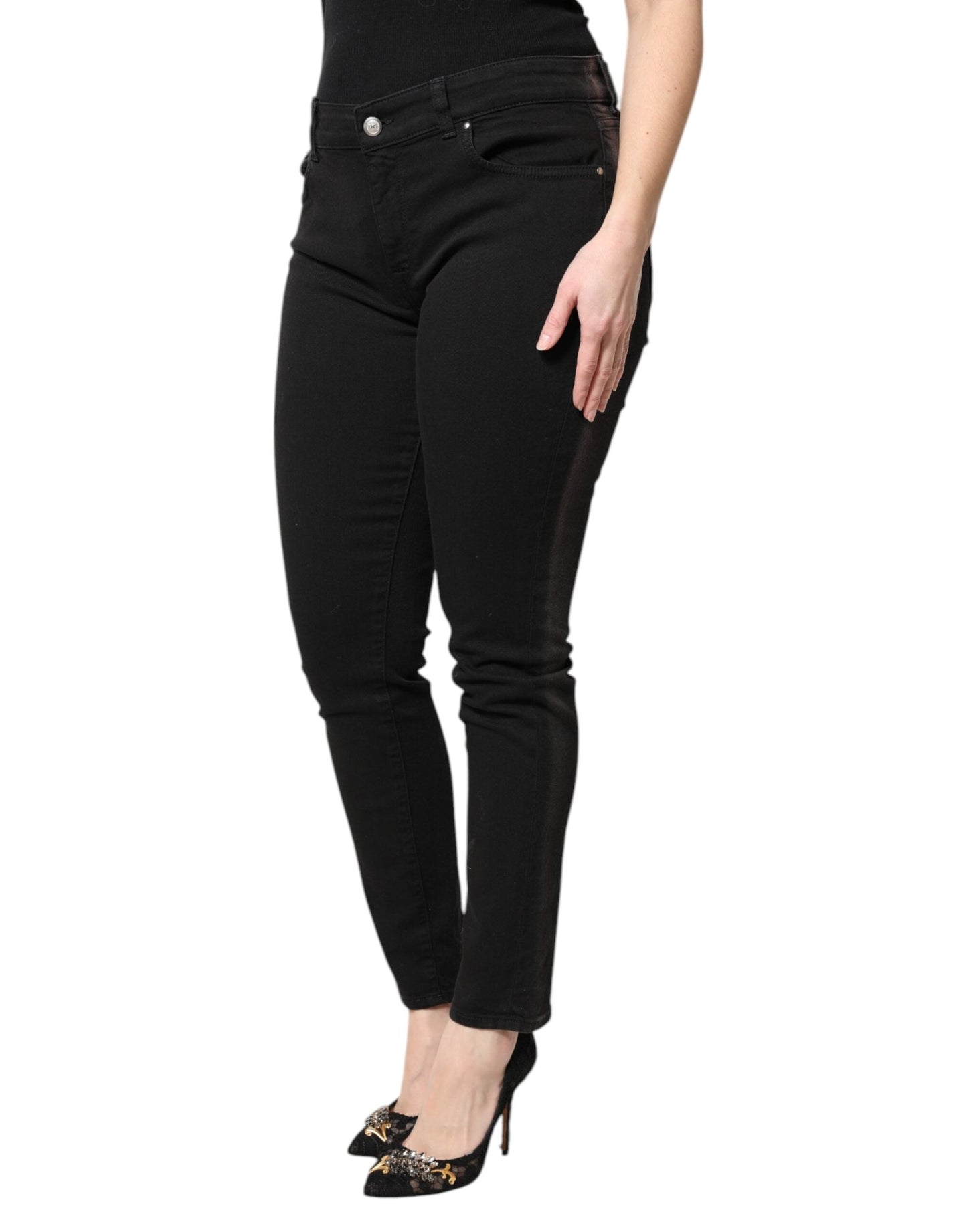 Dolce & Gabbana Black Cotton Mid Waisted Skinny Denim Women's Jeans ()
