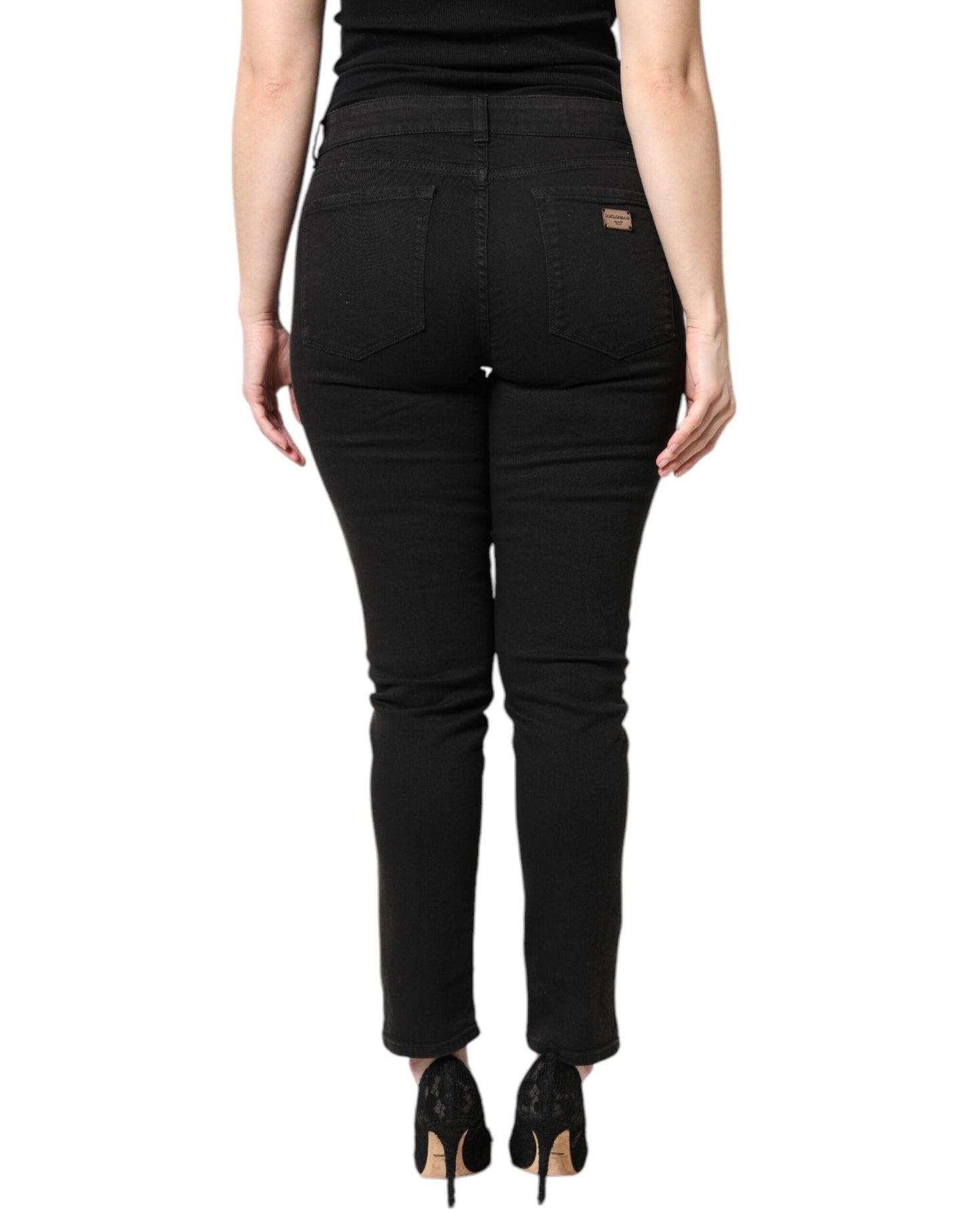 Dolce & Gabbana Black Cotton Mid Waisted Skinny Denim Women's Jeans ()