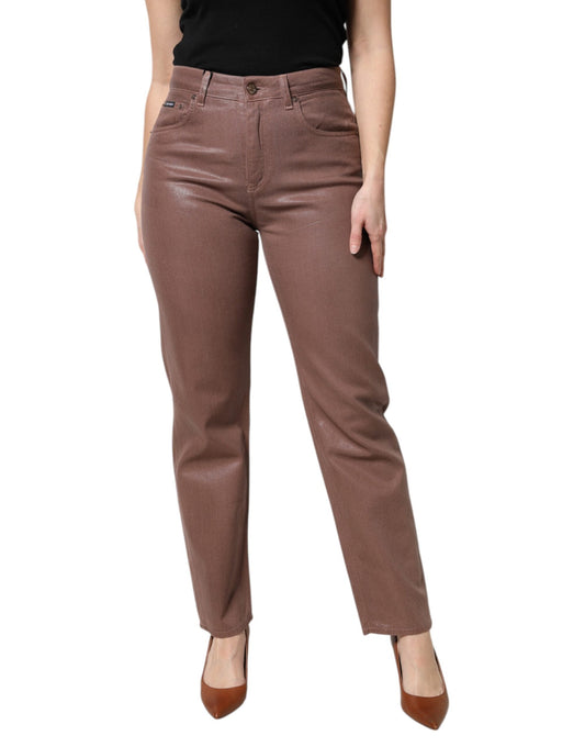 Dolce & Gabbana Brown Cotton High Waist Tapered Denim Women's Jeans ()