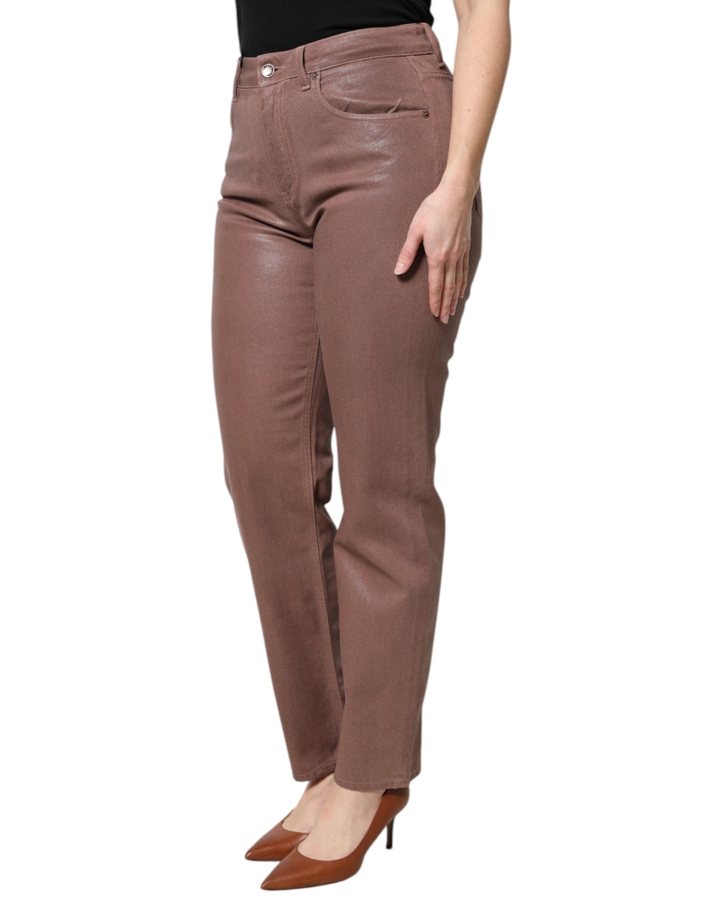 Dolce & Gabbana Brown Cotton High Waist Tapered Denim Women's Jeans ()